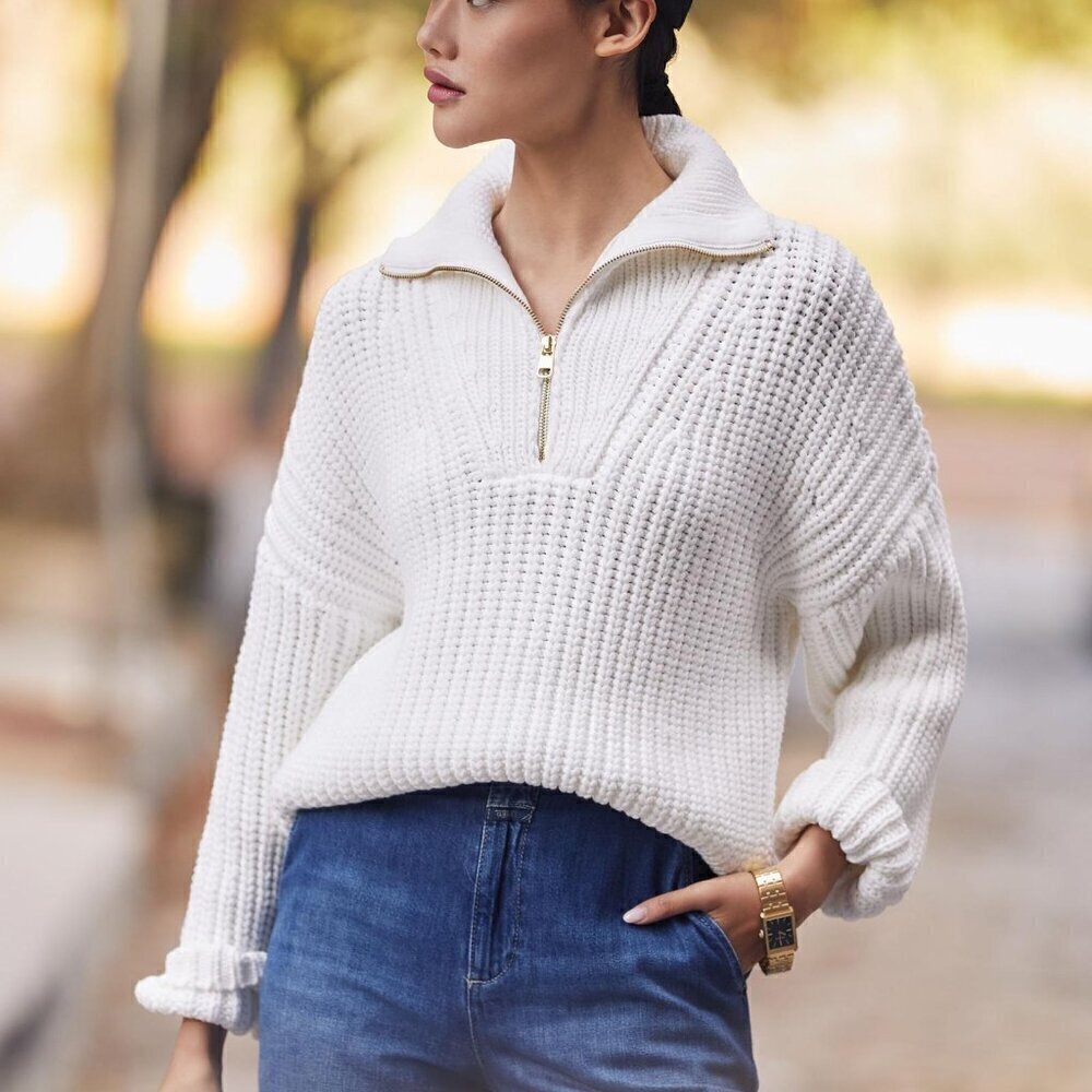 New Varley Natalia Half-Zip Pullover White Sweater NWT Medium